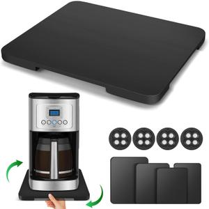 Appliance Slider 360 Rolling Tray for Coffee Maker Bamboo Coffee Pot Slider Tray Countertop Rotation Sliding Tray with Wheels, Small Appliances Mat Black (Small 11.8"  9.8"  0.6")