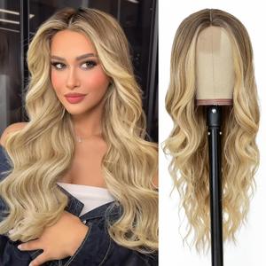 NAYOO Long Blonde Wig for Women - 26 Inch Blonde Hair Wigs for Women, Natural Looking Ombre Blond Wigs, Easy to Put Blonde Wavy wig, Heat Resistant Synthetic Wig Halloween (Ombre Blonde)
