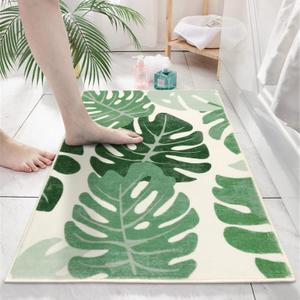 HAOCOO Bath Mats for Bathroom, 18x25 inch Green Leaf Soft Non Slip Bathroom Rug, Machine Washable Small Rug Cute Bath Mat Carpet for Door Mat Indoor Bathtub Shower Decor