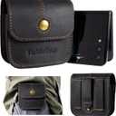 Flip Phone Holster for Motorola Razr, Samsung Z Flip 5/4/3 Series, Black Leather Belt Clip Case with Card Holder & Magnetic Closure (L (Inner: 3.9 x 3.3 x 1.18'') - Black)