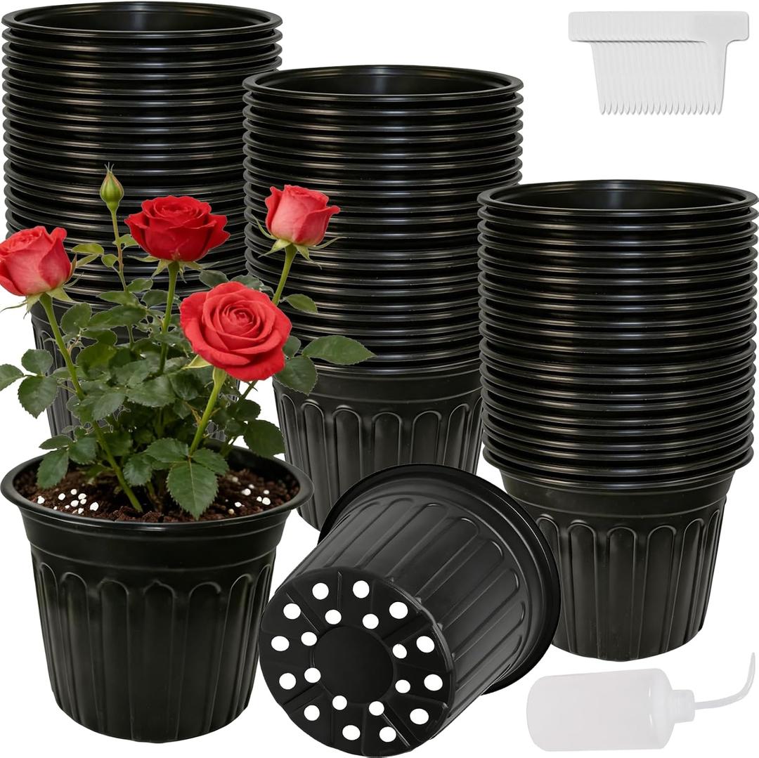 100-Pack 9.5 Inch Flexible Plastic Plant Pots, Thickened Soft Nursery Pots Seed Starting Container for Indoor Outdoor Plants, Seedlings, Vegetables, Succulents and Cuttings