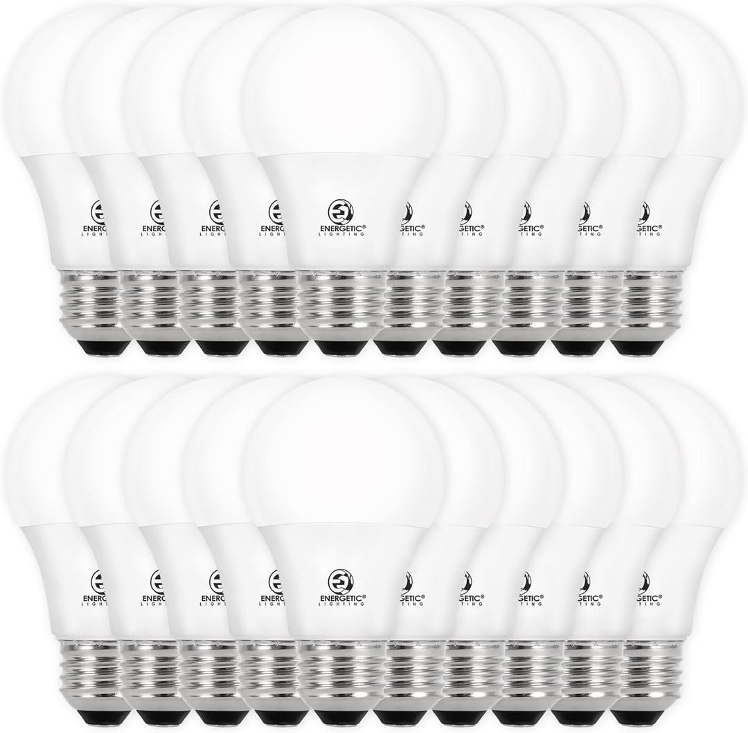 E ENERGETIC LIGHTING Dimmable LED Light Bulbs, 60W Equivalent, Warm White 3000K, 8W 800 Lumens LED Bulbs, E26 Base Standard Light Bulbs, ETL Listed, 20 Packs