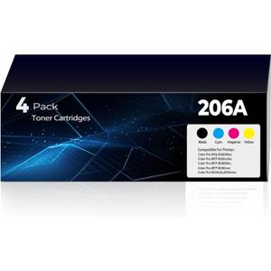 206A Toner Cartridges 4 Pack Pro MFP M283fdw M283cdw Compatible with HP 206A 206X HP206A W2110A Toner Cartridges Set(with Chip) for Color Laserjet Pro MFP M283cdw M283fdw M255dw M255nw Printer