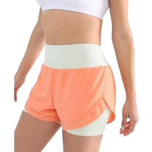 Cosmolle 2 in 1 Running Shorts for Women Lightweight Tennis Shorts Breathable Athletic Workout Shorts with Phone Pockets (Orange, Large)