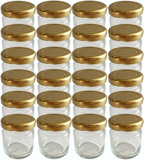 Vitrea 25 x Jam Jars Small 50 ml Jars with Screw Lids Gold Mini Preserving Jars Honey Jars Tasting Jars for Party Favours and Weddings Made in Germany Vitrea 25 x Jam Jars Small 50 ml Jars with Screw Lids Gold Mini Preserving Jars Honey Jars Tasting Jars for Party Favours and Weddings Made in Germany