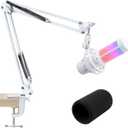 For HyperX QuadCast S White Boom Arm - White Mic Arm Compatible with Hyper x QuadCast, Microphone Boom Arm with Pop Filter, Improve Sound Quality, Mic Boom Arm for Hyperx QuadCast by SUNMON