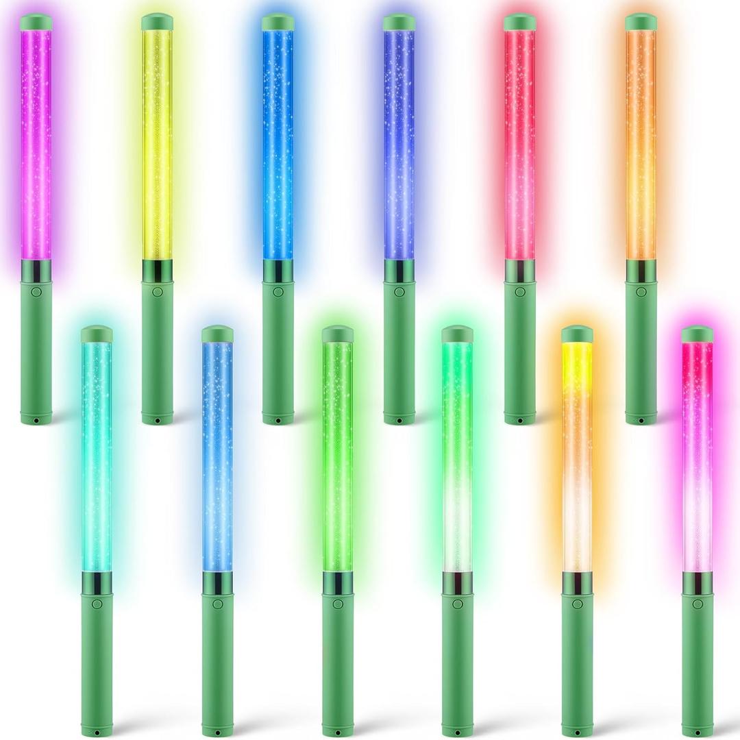 12 Pcs Glow Sticks Reusable 15 Colors LED Light up Stick Bulk Glow in the Dark Party Supplies Flashing Bright Lightsticks with Aaa Battery Powered for Concert Halloween Carnival (Green)