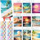 Blosssound 10 Set Pre Printed Canvas Pre Drawn Canvas Painting with Easel Kits 5" x 7" Outline Painting Panels for Beginners, DIY Craft Project, Party Favor, Home Decors(Hawaii)