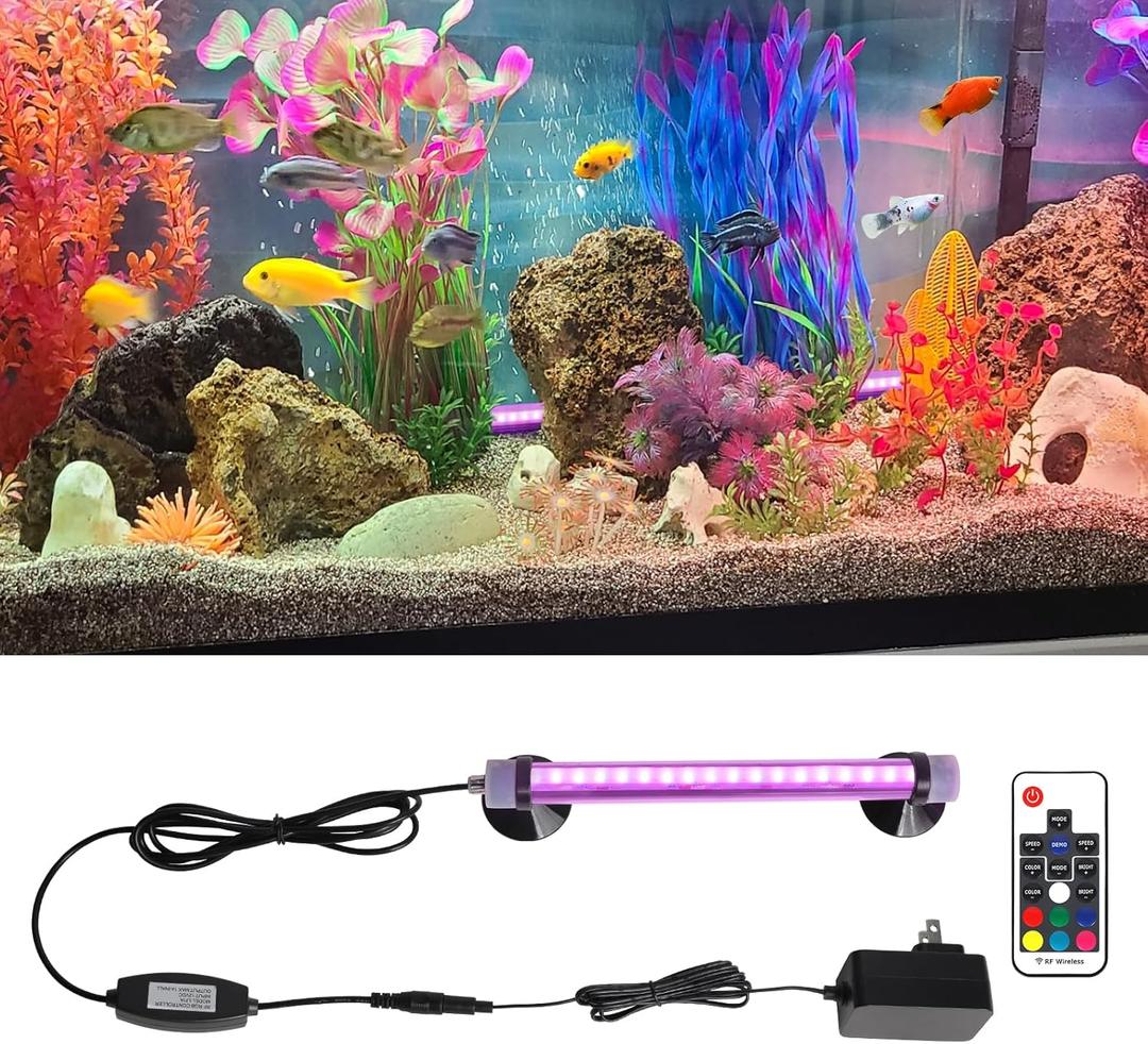 Submersible Aquarium Light for Fish Tank: Full Spectrum Underwater Fish Tank Light with Dimming 8 Colors - COB LED Aquarium Lights with Remote and Suction for 7.8 Inch Saltwater Freshwater Tanks
