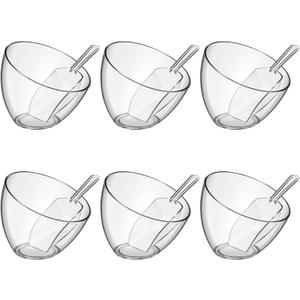 Hoolerry 12 Pcs Serving Bowls Kit Include Clear Plastic Bowls for Parties and Popcorn Measuring Scoops Acrylic Plastic Kitchen Angled Candy Scoops for Office Canister Salad Cooking (35 oz)