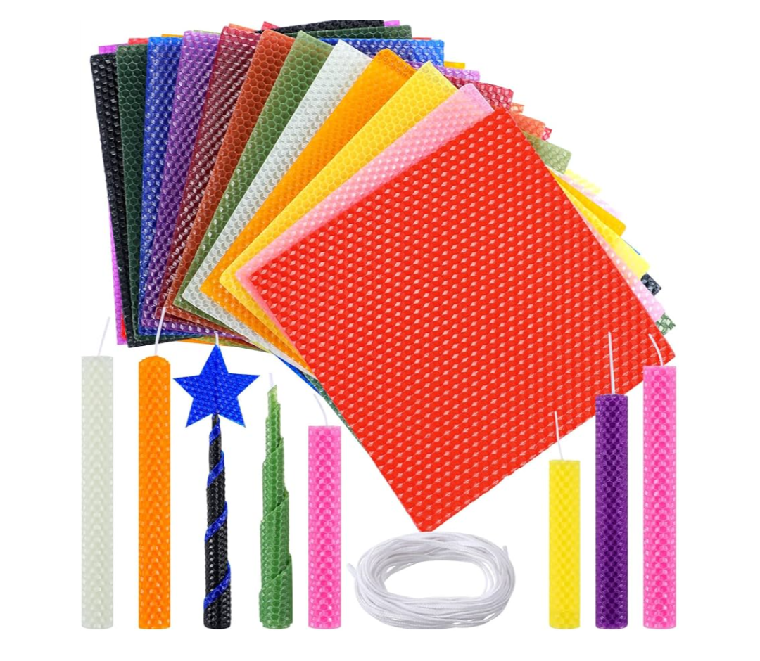 Moinchore 48 Pcs Beeswax Candle Making Kit, 8 x 8 Inch Vibrant Colors Beeswax Sheets for Candle Making with 2 Roll Cotton Wick, DIY Candle Rolling Supplies, Handmade Crafts Gift