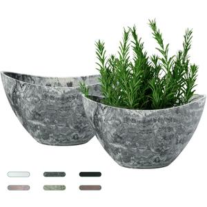 LaDoVita Plant Pots with Drainage Holes, 12 Inch Large Planters for Indoor Plants, Plastic Flower Pots Outdoor, 2 Pack, Marble Pattern Grey (Gray)