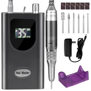 Professional Nail Drill, 35000RPM Portable, Rechargeable Efile Nail Drill Machine, Low Heat Electric Nail File for Acrylic Gel Nails (Grey)