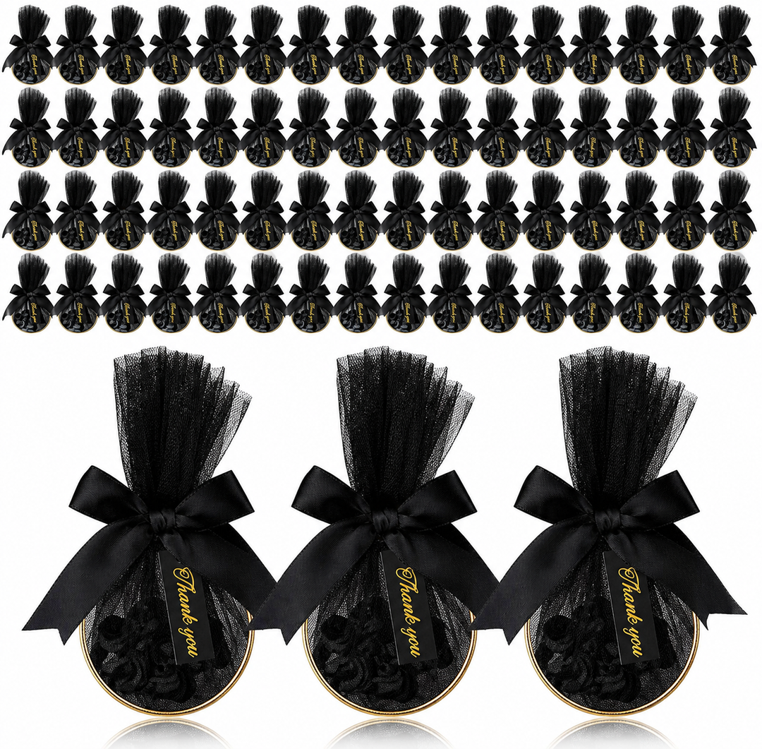 CPEGHDVM 200Pcs Organza Gift Bags, White Wedding Favor Bags, Thank You Gift Bags with Bow, Jewelry Pouches with Drawstring for Wedding Valentine Baby Shower, 5.9 x 2.7in (Black 200)