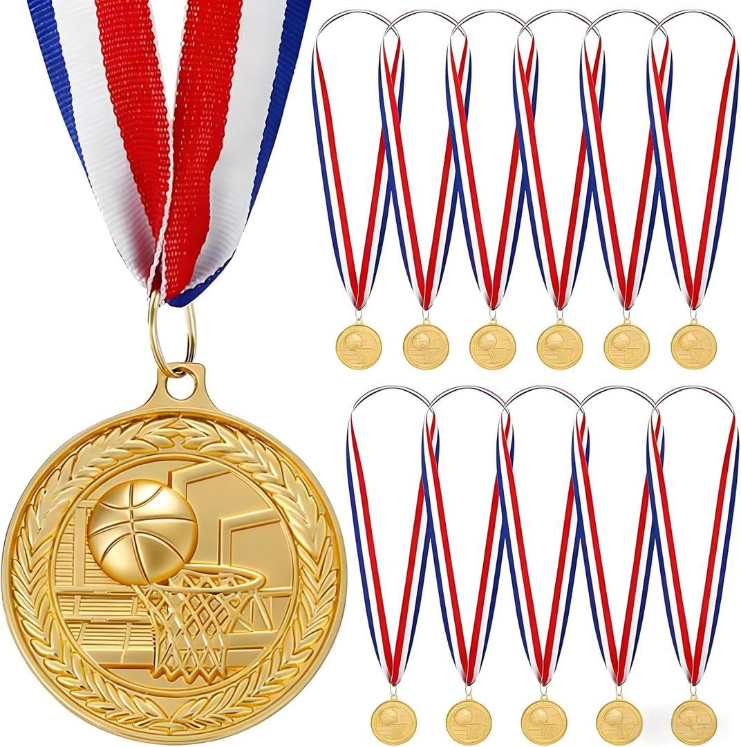 12 Pack Gold Award Medals 2inch Metal Sports Medals Team Participation for Adults Basketball Tournaments, Party Favors and Ceremonies