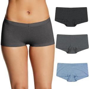 Maidenform Women's Underwear Boy Shorts Pack, 3-Pack, Stretch Cotton Underwear Women Pack, Comfy Boy short Panties for Women (Medium, Dot Print/Charcoal Grey/Blue Heather)