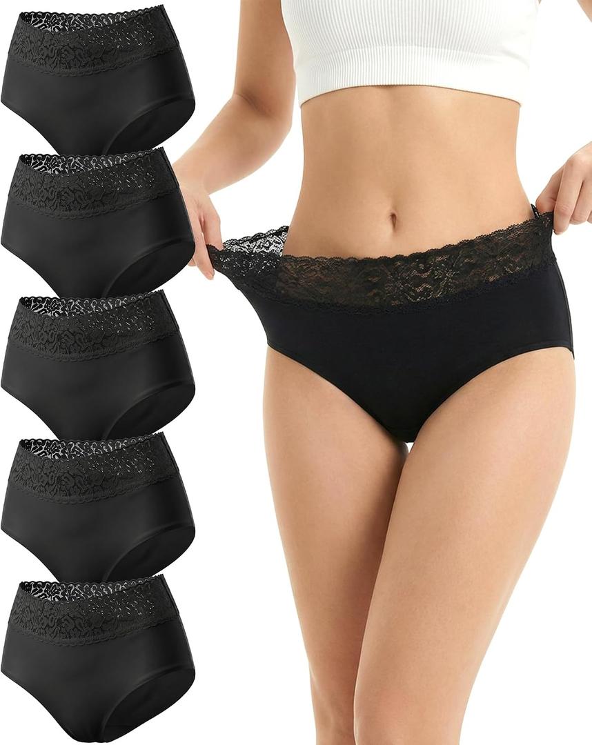Cevapro Seamless Underwear for Women, Soft Breathable Lace Briefs, Invisible Laser Cut Panties for Women Daily Wear 5 Pack (Black, M)