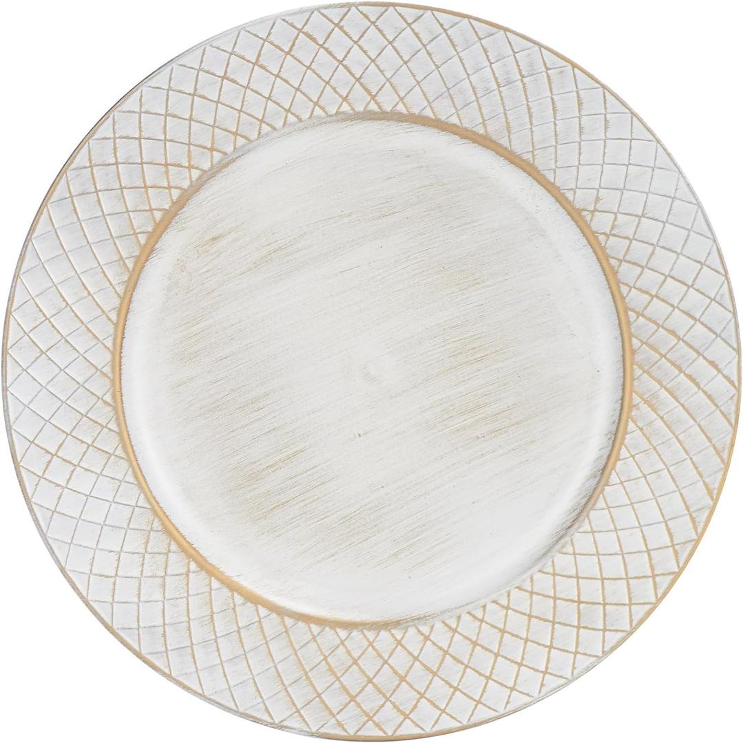 White Charger Plates Set of 6, 13" Antique Charger Plates Bulk Wedding,