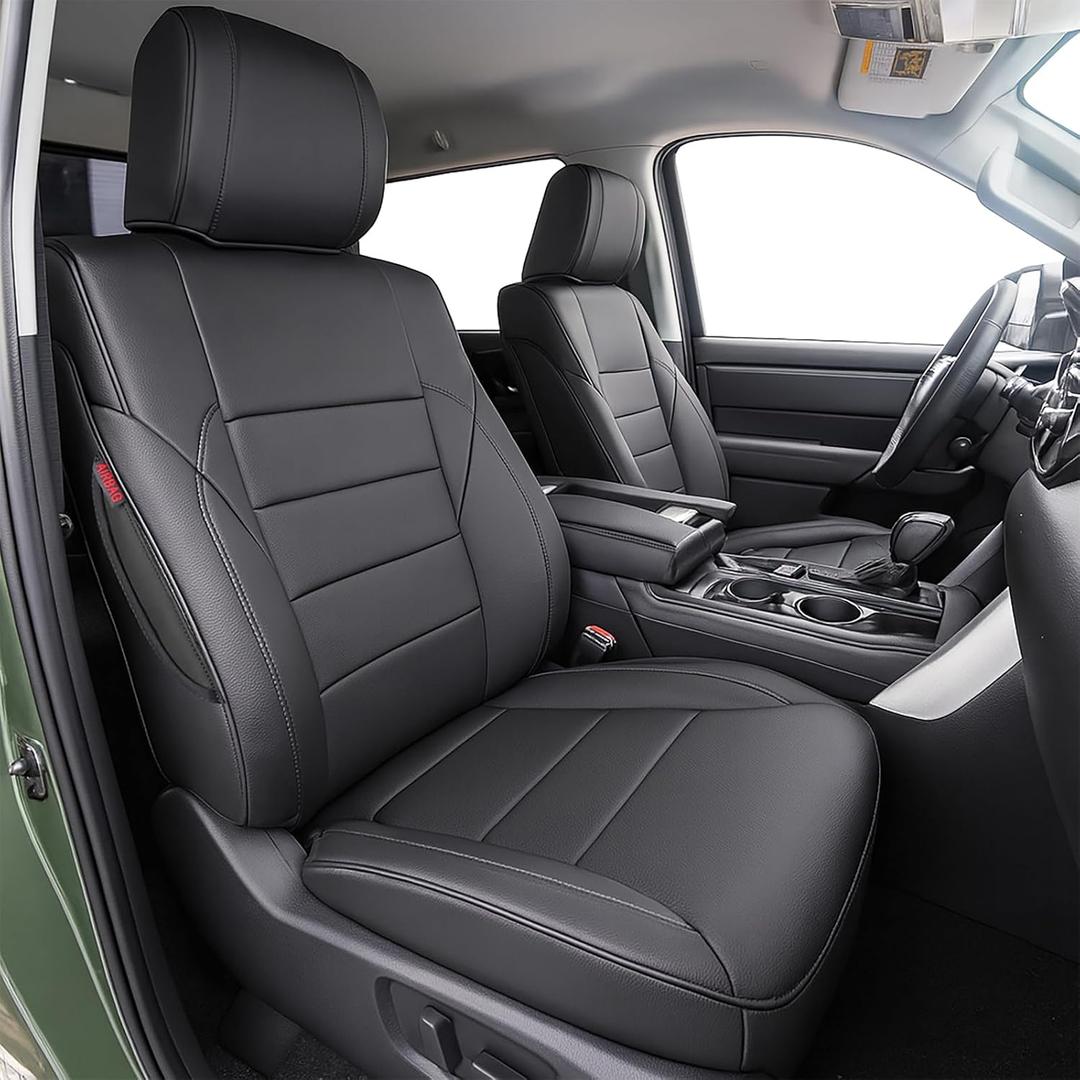 Seat Covers Fit Toyota Tundra 2022 2023 2024 2025 2026 CrewMax Double Cab, Full Set Faux Leather, Water-Resistant Full Coverage Seat Protectors-Black