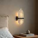 Modern Alabaster Wall Sconce, Natural Marble Wall Lamp, 2-Light Vertical Stone Sconce, Alabaster Indoor Lighting Fixture for Bedroom, Bathroom Vanity, Living Room, Hallway, Stairway, Gallery, Large