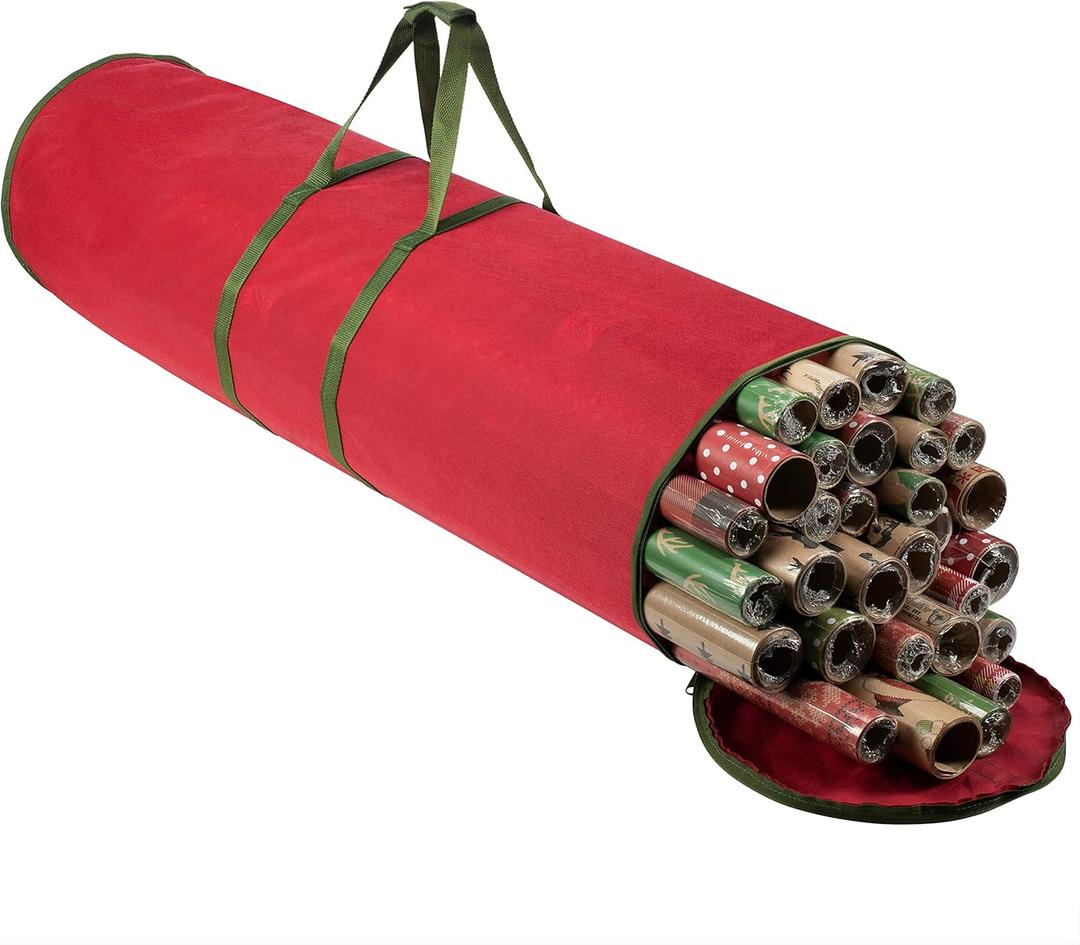 2 x ZOBER Round Christmas Gift Wrapping Paper Organizer Storage - 40 Inch Gift Wrap Storage Containers - Wrapping Paper Holder, Waterproof, Fits 25 Standard Rolls - Red