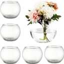 Round Glass Vases Set of 6, Clear Flower Vases for Centerpieces, Glass Bowl Vase, Small Round Vase for Living Room, Bedroom, Kitchen, Dining Table, Office, Wedding, 4 Inches