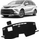 KUST Car Dash Cover for Toyota Sienna 2021-2024 2025 2026 (with HUD) Non-Slip Dashboard Cover Polyester Interior Accessories for Sienna Custom Fit Dash Mat Windshield Sunshade No Glare Black