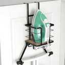 Ironing Board Hanger Wall Mount, Over the Door Iron Board Holder, Wooden & Metal Laundry Room Organizer, Anti-Slip Fence Design, Fits T/Y-Leg, Black