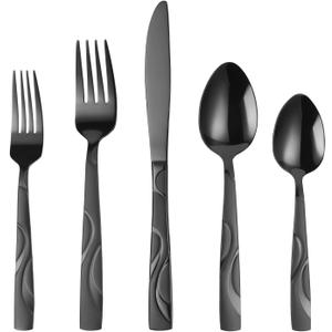Black Silverware Set, 30 Pieces Stainless Steel Flatware Utensils, Cutlery Set Service for 6 Including Fork Spoon and Knife, Dishwasher Safe