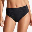 Women Full Coverage Bikini Bottoms - Mid Rise Bathing Suit Ruched Swim Bottom Swimsuit Swimwear (Small, Black)