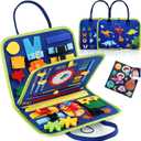 Guolely Busy Board Montessori Toy for 3-6 Year Old Toddlers - Educational Activity Developing Sensory Board for Fine Basic Dress Motor Skills - Travel Toys for Plane Car, Gift for Boys Girls (Blue)