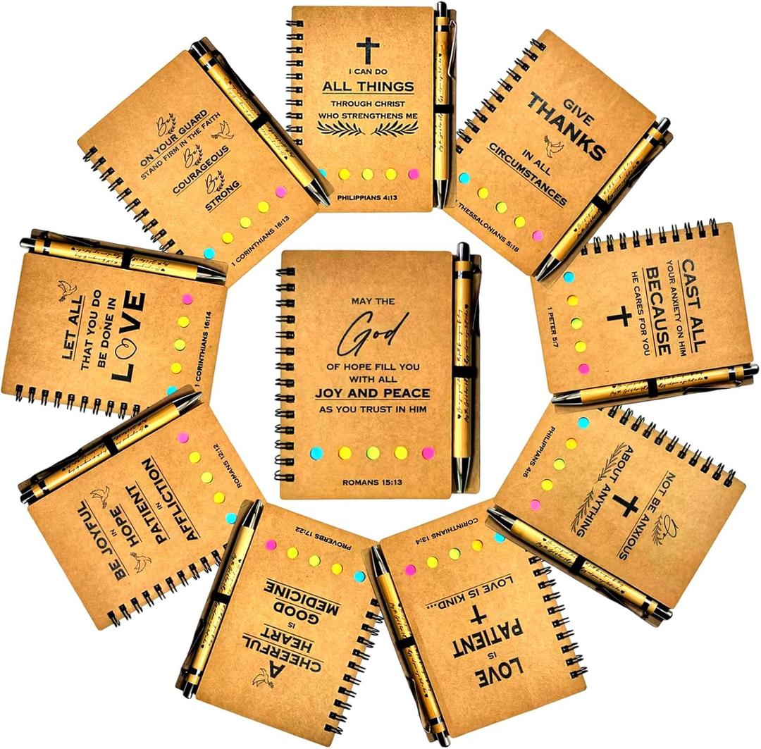10 Sets Christian Notebooks Bulk Prayer Journals Inspirational Christian Gifts Bible Notebook with Bible Verse Pens for Women Men Church Members Bible Study Groups & Church Families