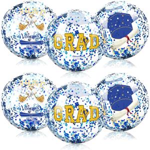 Phoncoo 10 Pcs 16Inch Graduation Inflatable Beach Balls, Congrats Grad Beach Ball with Gold Confetti, Grad Beach Balls for Graduation Pool Party Supplies