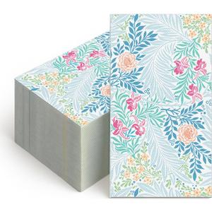 100 Pcs Disposable Hand Towel, Vintage Floral Bird Paper Napkins Watercolor Guest Napkins Wild Flower Bird Decorative Paper Guest for Bathroom Birthday Party Baby Shower (Blueflower)
