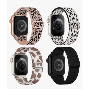 4 Pack Stretchy Solo Loop Compatible with Apple Watch Bands 38mm 40mm 41mm 42mm Women Men, Sport Nylon Elastic Straps Wristbands for iWatch Series 11 10 9 8 7 6 5 4 11 Ultra/SE 3 2 Size: 38mm/40mm/41mm/42mm