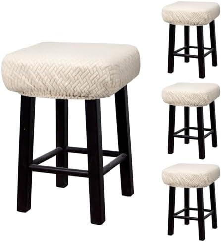 uxcell 4pcs Stool Covers Rectangle, Bar Stool Covers Saddle Seat Cover for Wooden Metal Bench Chair Beige