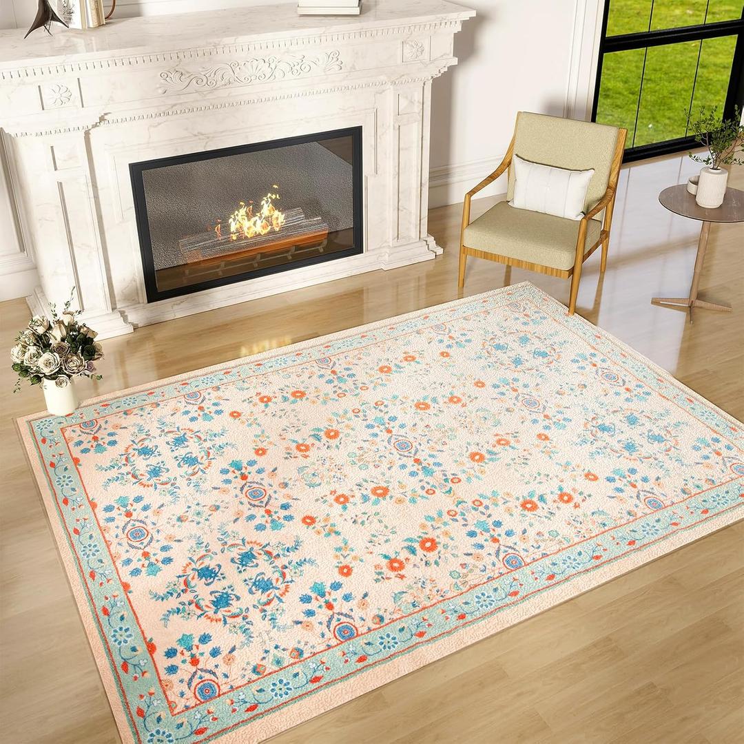 SOULFUL Soft 3x5 Area Rugs for Living Room, Large Boho Area Rug for Bedroom, Washable Plush and Thick Indoor Carpet, Non-Slip Backing, Easy to Clean - Perfect Home Dcor Accent (Red/Multi)