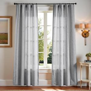 jinchan Linen Blend Grey Curtains 84 Inches Long for Living Room Farmhouse Rod Pocket Back Tab Light Filtering Window Drapes for Bedroom Curtains Gray 2 Panels