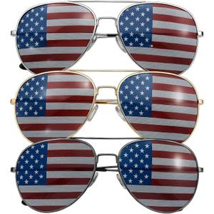 grinderPUNCH 3 Pack Bulk USA America Glasses - American Flag Aviator Sunglasses - Assorted Colors (Red White Blue)