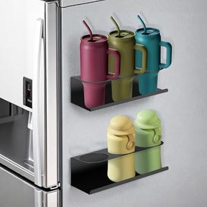2 Pack Magnetic Cup Holder for Refrigerator, Water Bottle Organizer for 30&40 oz, Kitchen Pantry Organizers and Storage for Cup Accessories, Metal Cabinet Cup Storage Racks