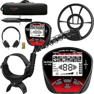 DR.TEK Metal Detector for Adults, Professional Metal Detectors Waterproof with 10" IP68 Coil, Larger LCD Display, High Accuracy for Gold & Silver Detection & Beach Treasure Hunting, Beginner Friendly (Red)