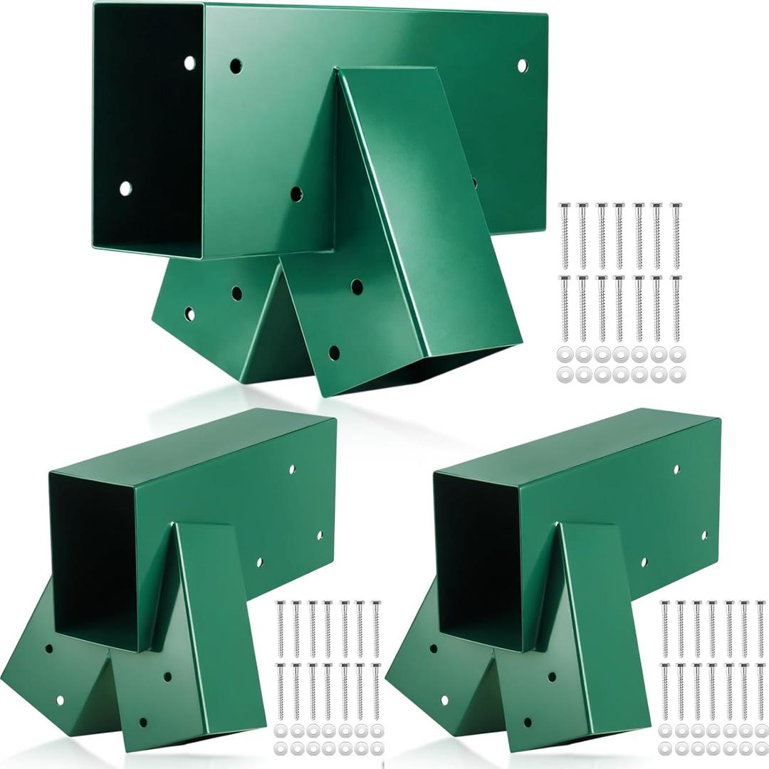 Duraaamo 3 Pcs Heavy Duty Swing Set Bracket Kit  3 A-Frame Hardware for DIY Outdoor Playground, Includes 2 Main Brackets & 1 Middle Bracket(Green)