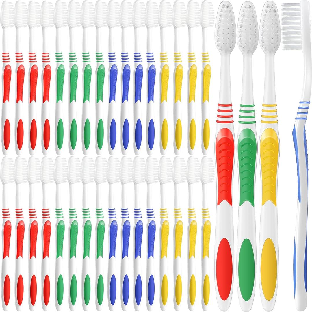 Honeydak 200 Packs Bulk Disposable Toothbrushes - Individually Wrapped, Multicolor, Soft Bristle Medium Manual Travel Toothbrushes for Hotel Toiletries(Classic)