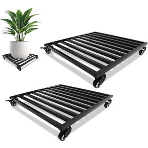 Plant Caddy with Wheels 20'' 2 Pack Metal Rolling Plant Stand Plant Dolly with Lockable Casters Aluminium Heavy Duty Pot Mover Rollers Indoor Outdoor Planter Trolley Holds up 450 Lbs Planter Black