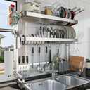 LIVOD Over The Sink Dish Drying Rack,3 Tier Adjustable Length Full Stainless Steel Large Storage Kitchen Dish Rack,for Kitchen Counter Expandable Multifunctional Organizers,Silver (25.98-37.6"), 3 Tier Style A