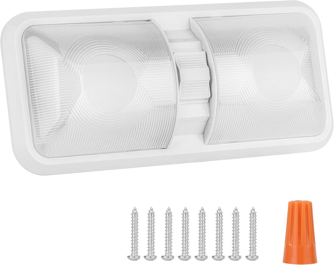 RV Interior Natural White 12V LED Ceiling Double Dome Light Fixture 1100 LM Frosted RV Interior Lighting for Bedroom, Living Room (4500K) (1 Count (Pack of 1))