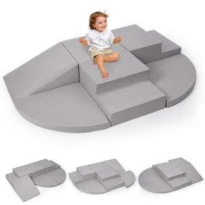 6-Piece Foam Climbing Blocks for Toddlers, Baby Climb and Crawl Soft Foam Play Set, Machine Washable Cover, Indoor Activity Play Structures, Climbing Toys for Toddlers 1-3 (Gray)