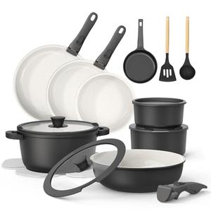 23Pcs Pots and Pans Set Non Stick,Titanium-Reinforced Ceramic Cookware Set with 3 Removable Handles,Scratch-Resistant & PFAS-Free,Induction,Oven,Dishwasher Safe,Stackable Space-Saving for RV & Camping