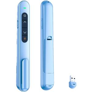 QUI Presentation Clicker for PowerPoint, RF 2.4GHz USB Wireless Presenter Remote with Volume Control, PowerPoint Clicker Slide Advancer for Mac, Windows, Laptop, Keynote (Blue)