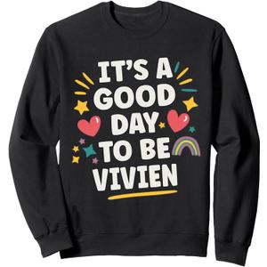 VIVIEN Personalized Retro Girls Custom VIVIEN Name Sweatshirt Black, Small